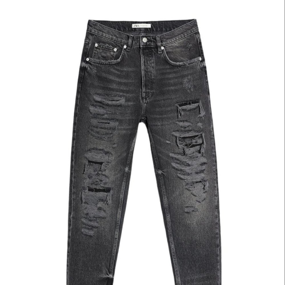 ZARA RIPPED SLIM JEANS BLACK SIZE 30 0804/477/800 NWOT